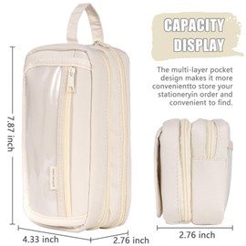 Zmains Big Capacity Pencil Case Large Pencil Pouch Pen Bag Pencil Box Holder Organizer Simple Storage Aesthetic Cosmetic for Men Women Office Essentials (Beige)