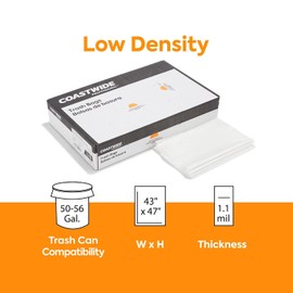 Coastwide Professional Linear Low-Density Can Liners, 56 Gal, 1.1 Mil, 43" X 47", Clear, 100/carton
