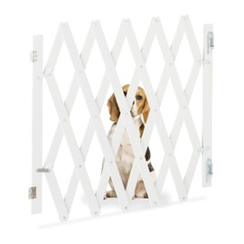 Relaxdays Dog Barrier Extendable up to 126 cm, 70-82 cm High, Bamboo, Dog Safety Gate for Stairs and Doors, White