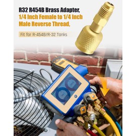 Xumdovipu R32 R454B Refrigerant Brass Adapter Fit for R-454B/R-32 Tanks, 1/4 Inch Female to 1/4 Inch Male Reverse Thread