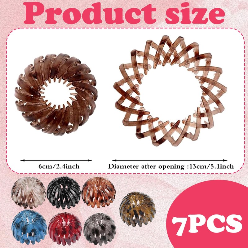 Horsetail Clip Damen Haarspange Einziehbar Vogel-Nest-Design 7 Stück Flexibel Schwarz