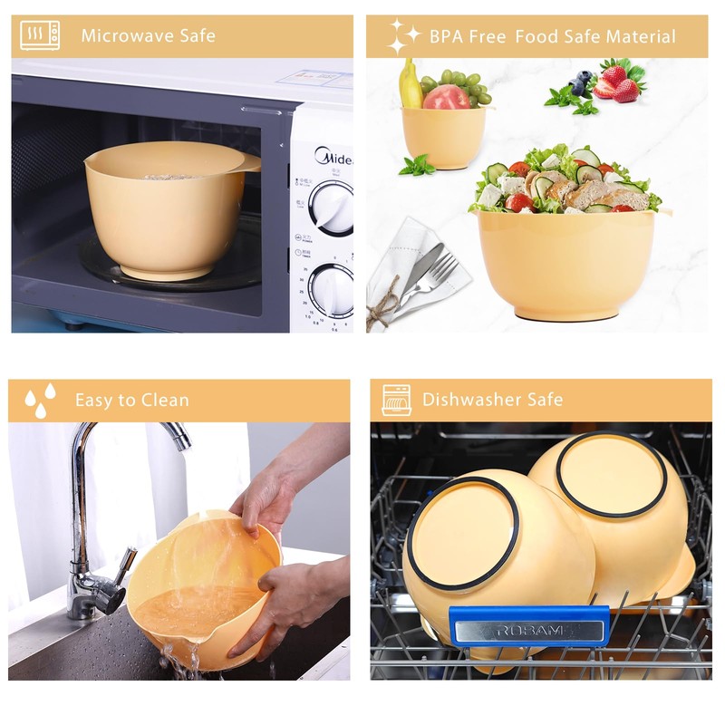 BoxedHome Nesting Plastic Mixing Bowl Set, 4 Piece Mixing Bowl