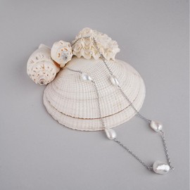 Secret & You Women's Baroque Keshi Freshwater Cultured Pearl Pendant - 925 Sterling Silver Chain and 18K Gold Plated Pendant - 38-45cm Long, Pearl, Pearl