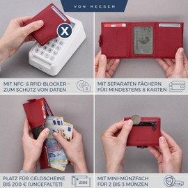 VON HEESEN Slim Wallet with RFID Protection - Men’s and Women’s Mini Wallet - Credit Card Holder, Money clip, card case - Small Wallet, red