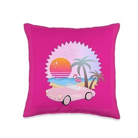 Fun In the Sun Hot Pink Summer Design Co. Pink Sunset Beach Palm Trees Convertible Flamingo Pool Toy Throw Pillow, 16x16, Multicolor