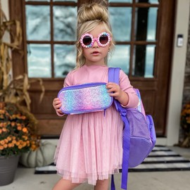 mibasies Girls Pencil Case for Kids, Pencil Pouch Boys Soft Rainbow Pen Box (Pink Purple Rainbow1)