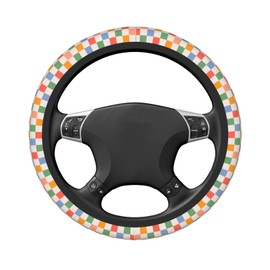 Retro 60s 70s Checkered Vintage Steering Wheel Cover for Women Men Girls Car Accessories Decor Anti-Slip Neoprene Auto Steering Wheel Covers Protector Universal 15 Inch