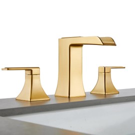 Brushed Gold Waterfall Bathroom Faucet, Sanliv 2-Handle Widespread Bathroom Faucet for 3-Hole Sinks 4-8 inch, Modern Vanity Faucets with Pop Up Drain, Champagne Bronze