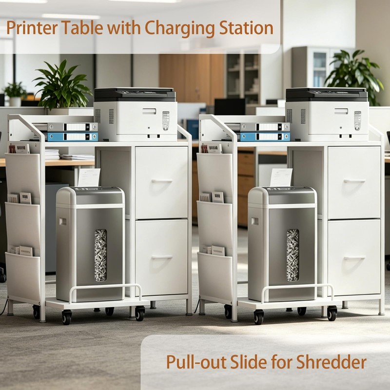 WODRAWER Printer Stand with Fabric Drawers, Lateral Office Filing Cabinets