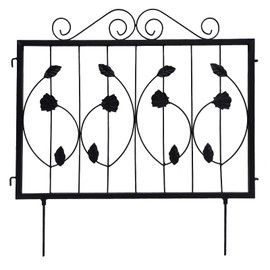 GarveeLife 4 Pack Decorative Garden Fence, 23.6 in Rustproof Metal Wire Panels, Garden Edging Border with Ground Stakes, Animal Barrier Fence for Rabbit, Flower Bed, Patio, Yard, Black, Flower Style
