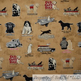 Robert Kaufman BonEful FABRIC FQ Cotton Quilt Brown Black Labrador Retriever DOG Old Guys Rule