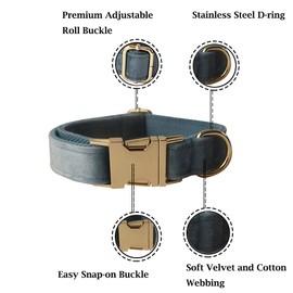 Soft Velvet Dog Collar and Leash Set with Heavy Duty Metal Buckle - Adjustable Durable Pet Collars with Dog Leashes for Small Medium Large Dogs - Comfortable & Easy to use, Neck 10.6-16.1 Inches
