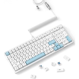 A.JAZZ AK992 99Keys HotSwappable,Bluetooth5.0/2.4G/Wired,Gasket Mount,Mechanical PC Gaming Keyboard, Coiled USB C Cable,1200mAH Battery,DIY Tactile Switch Knob,PBT Keycaps for Win Mac(Beach Blue)