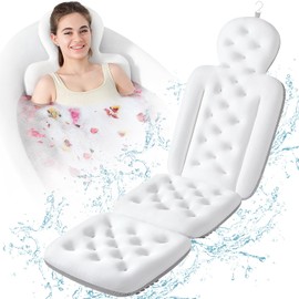 Luxury Bath Cushion, Full Body Bathtub Pillow with 160 Suction Cups, Bath Mat for Head and Neck Support, with Laundry Bag (White, 56.2" x 16.2")