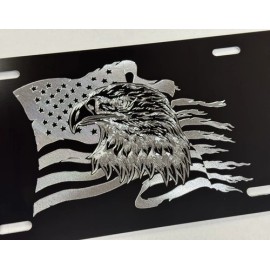 Diamond Etched Products Engraved US USA Flag Eagle Patriotic Car Tag Diamond Etched Vanity License Plate
