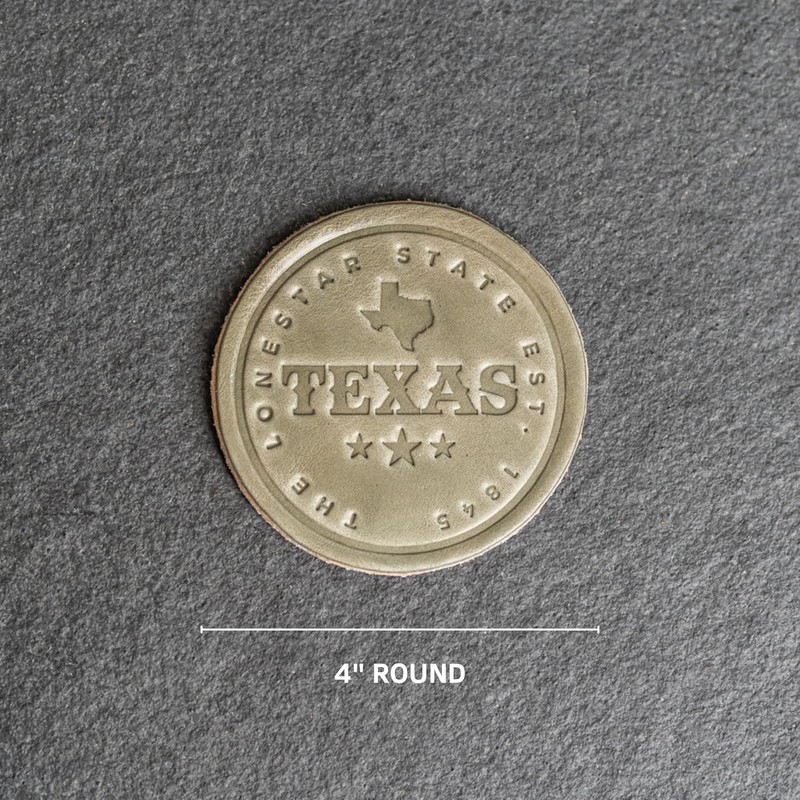 Texas Leather Coasters, Full Grain Leather, 4" Round, 1 pc