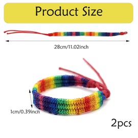 FveVqe 2 Pcs Gay Rainbow Bracelet Friendship Charm Band, Adjustable Couple Pride Bracelet Wristband, Pride Accessories for Gay, Lesbian, Gifts, Pride Day