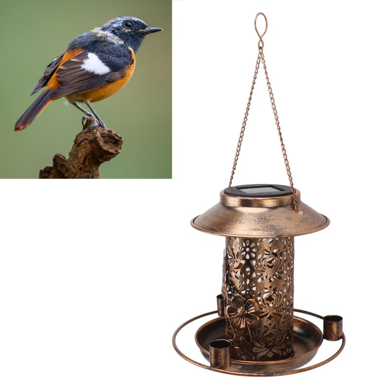 Solar Bird Feeder for Outdoors Hanging IP65 Waterproof Warm Light