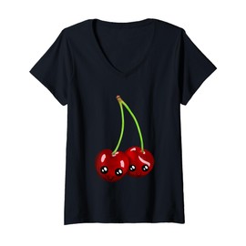 Womens Cherry Kawaii Rockabilly Cute Retro Cute Vintage Design V-Neck T-Shirt