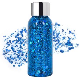 AOAZXBB Body Glitter Face Glitter Gel Holographic Sparkling Face Paint,Chunky Glitter for Hair Nails,Long Lasting Laser Blue Glitter Gel for Festival Rave Accessories Makeup-Blue