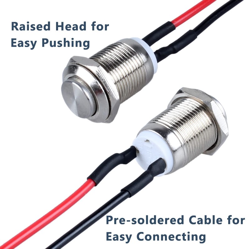 DMWD 2-Pack 12mm Momentary Metal Waterproof Push Button Switch Raised