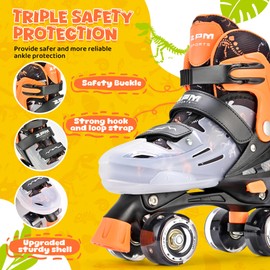 2PM SPORTS Kids Roller Skates for Boys Girls Age 4-6 5-8 6-12 8-12 with Light Up Wheels, Outdoor Indoor Adjustable Rollerskates for Youth Toddler Beginner Size 10C 11C 12C 13C 1 2 3 4 5 6 Dinosaur