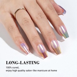 MelodySusie 30PCS Semi Cured Gel Nail Strips (Rainbow Chrome French Tips), Works with Nail lamp, Salon Quality, Long Lasting, Easy to Apply and Remove, Includes 2 Prep Pads, Nail File and Wooden Stick