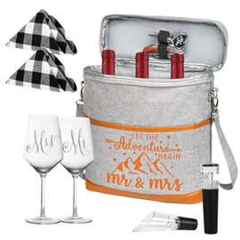 Wedding Gifts for Couples 2024, Mr. and Mrs. Gifts Bridal Shower Gifts for Bride Groom Engagement, Marriage Anniversary Wedding Gift, Insulated Wine Cooler Tote with Glasses and Wine Accessories