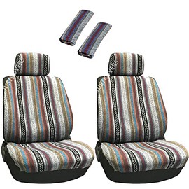 Universal Baja Inca Saddle Mexican Blanket Low Back Seat Cover Set (Front Low Back Seat Covers & Shoulder Pad)