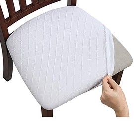 Fuloon 4 6 Pack Stretch Jacquard Chair Seat Covers,Removable Washable Anti-Dust Dinning Room Chair Seat Cushion Slipcovers (4, White)