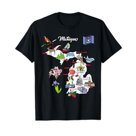 Illustrated map of Michigan in the USA, cities, symbols T-Shirt