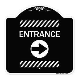 SignMission Designer Series Sign - Flex Post Entrance with Right Arrow Decal Only for Flex Paddle | Black & White 18" X 18" Heavy-Gauge Aluminum Architectural Sign | Made in The USA