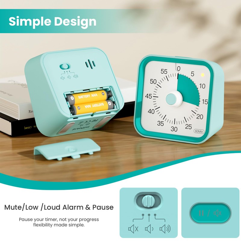 InfPokid Visual Timer for Kids with Pause Function, 60 Minute