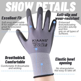 KIAANS 6 Pairs Safety Work Gloves with Touchscreen Nitrile Coated Gloves Anti-Static Multi-Purpose Working Gloves EN388 - Size: 10/XL