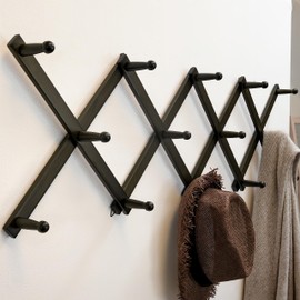 SKOLOO Hat Rack for Wall with 14 Hooks, Solid Wooden, Modern, Expandable Coat Rack Wall Mount for Coats, Hats, Bags, Baseball Caps, Dark Walnut Color