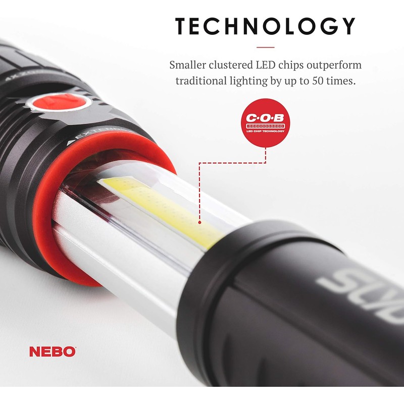 NEBO SLYDE+ 300 Lumen LED Flashlight & Red COB Work