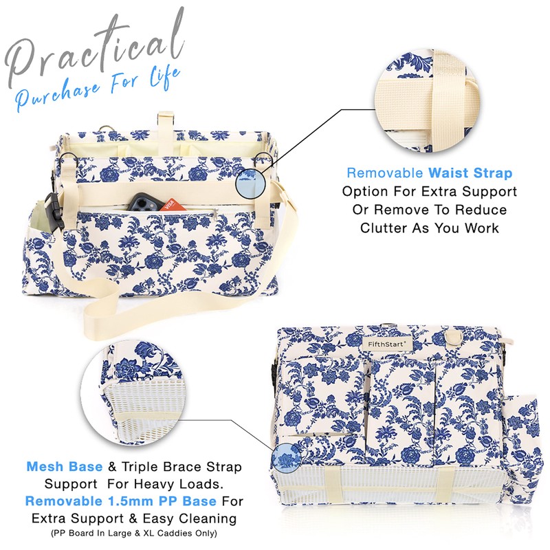 FifthStart Multiuse Large Blue Floral Diaper Caddy with Waist, Shoulder