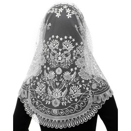 Bozidol Catholic Chapel Mass Veil Religious Prayer Veil Bride Church Lace Head Covering Orthodox First Communion Veil (White)