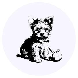 24 x 40mm Round 'Yorkie Puppy with Toy' Stickers (SK00060640)