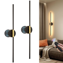 JOOSENLUX Battery Operated Wall Sconces Set of 2 – Gold & Black LED Wall Light, Dimmable, Remote‑Control, Adjustable Arm, Cordless Aluminum Modern Art Lamp