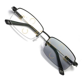 Ultra Lightweight Titanium Alloy Bifocal Progressive Multi-focal Dimming Color Changing Blue Light Compatible Photochromic Presbyopic Men Fishing Excursion (Black Bla, +1.0)
