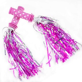 SAPLIZE Kids Bike Handlebar Grips, Shorter Length(4.13"), for Kids Girls Boys Bikes, Balance Bikes, Road Bikes and Scooters, with Tassel Streamers, Pink