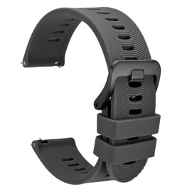 WOCCI 20mm Arched Stripes Silicone Watch Band for Men, Quick Release Strap, Black Buckle (Dark Gray)