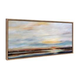 Kate and Laurel Sylvie Carolina Sunset Framed Canvas Wall Art by Mary Sparrow, 18x40 Gold, Modern Nature Skyline Art for Wall