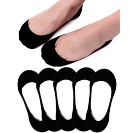 No Show Socks Women, Ladies Invisible Socks Multipack Cotton Footsies Shoe Socks 6-8, Low Cut Liner Boat Loafer Socks for Summer Black 5 Pairs