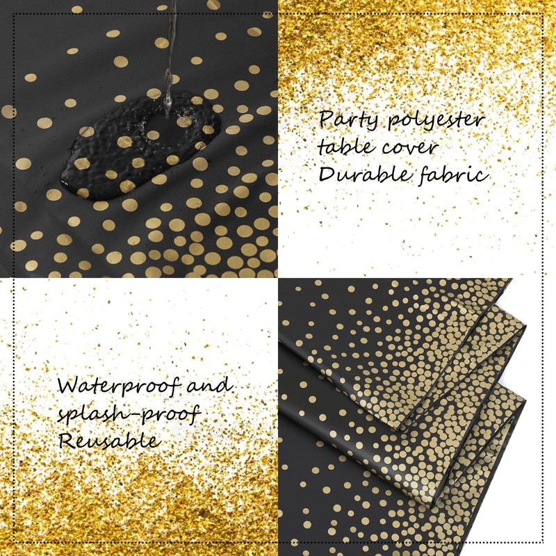 EDLMKM Black and Gold Party Tablecloth Plastic Tablecloth, Party Table