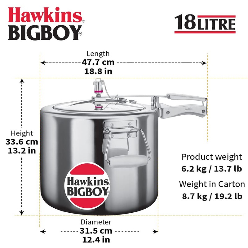 Hawkins 18 Litre Bigboy Pressure Cooker, Big Inner Lid Cooker,