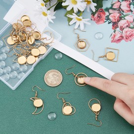 UNICRAFTALE 20 Sets 10 Styles Golden Earrings 304 Stainless Steel Earring Hooks with Round Tray and Transparent Glass Cabochons DIY Earring Blanks for DIY Jewellery Making
