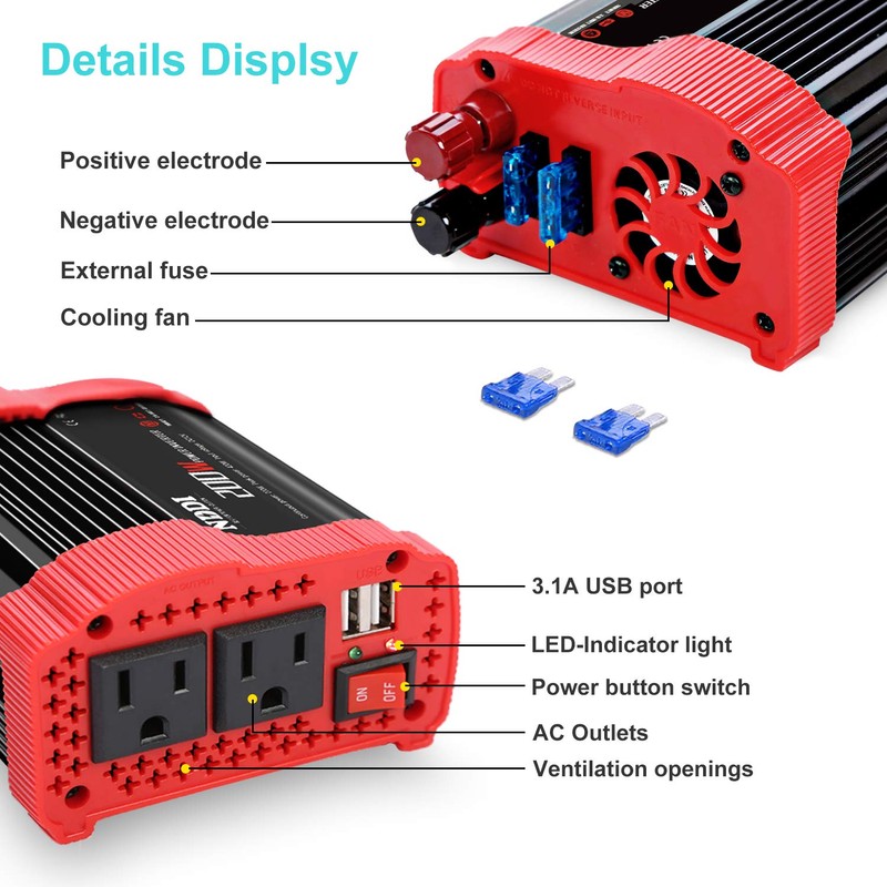 200W Car Power Inverter 12V DC to 110V AC Converter