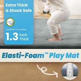 Ultra Soft Baby Play Mat,79"×118" Extra Large Activity Tummy Time Mat for Toddlers,Infants,Kids,1.3" Thick Elasti-Foam Nursery Rug for Floor,Non-Slip Safe for Crawling,Water-Repellent(Light Grey)